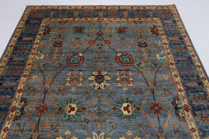 200 x 296 cm | Tribal Gray Area Rug Afghan Hand Knotted veg Dye Wool carpet - ART WOOL CARPET