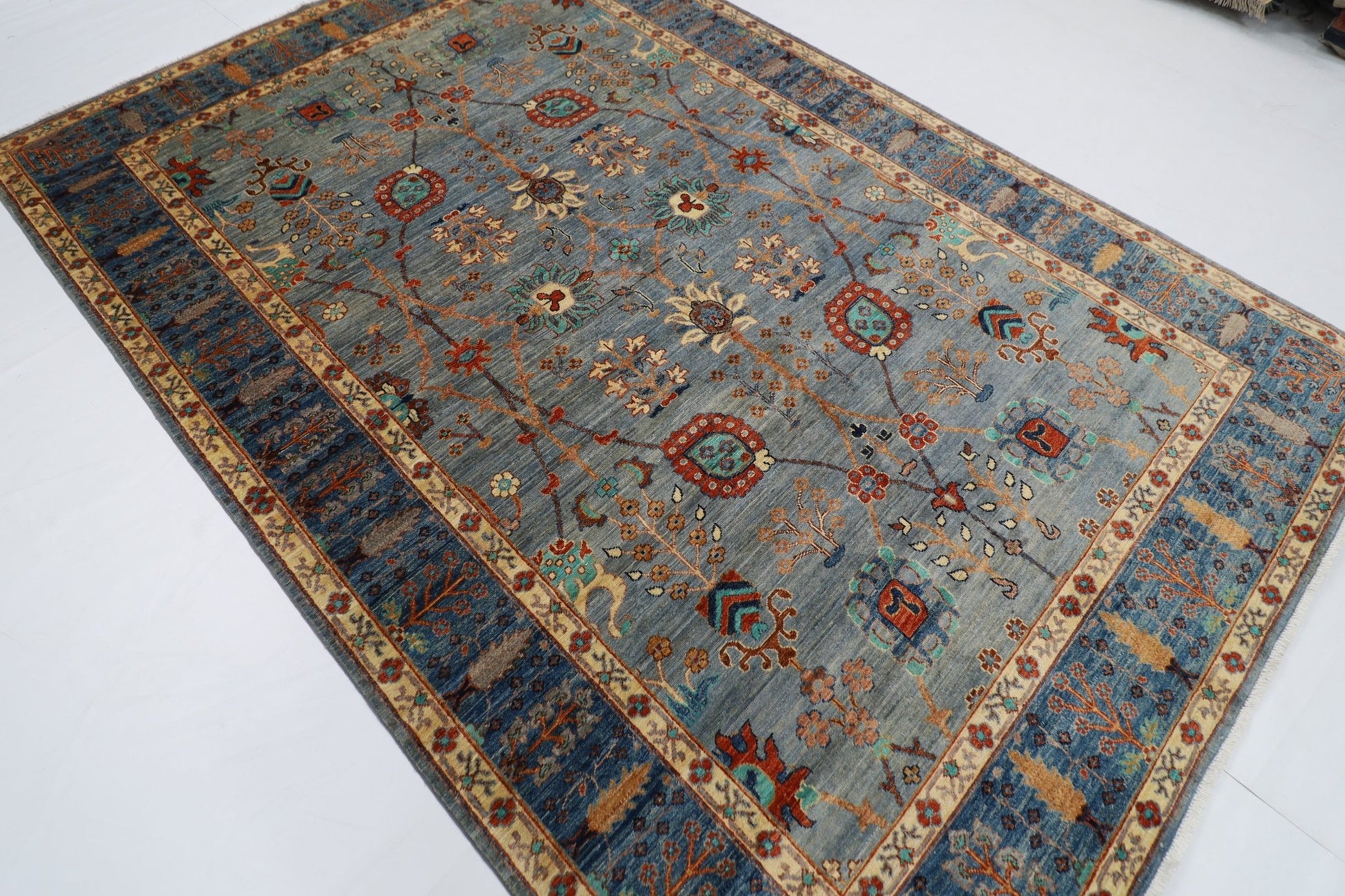 200 x 296 cm | Tribal Gray Area Rug Afghan Hand Knotted veg Dye Wool carpet - ART WOOL CARPET