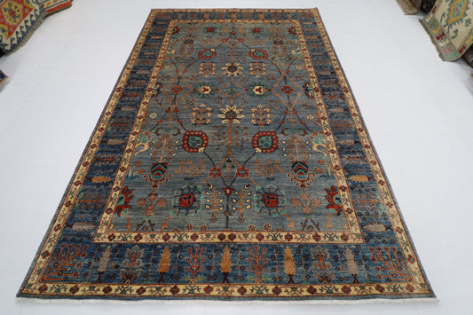 200 x 296 cm | Tribal Gray Area Rug Afghan Hand Knotted veg Dye Wool carpet - ART WOOL CARPET
