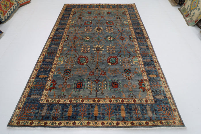 200 x 296 cm | Tribal Gray Area Rug Afghan Hand Knotted veg Dye Wool carpet
