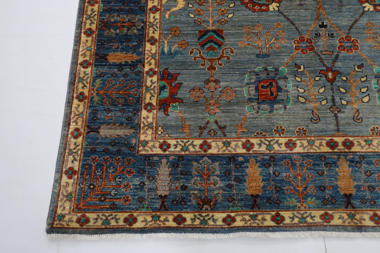 200 x 296 cm | Tribal Gray Area Rug Afghan Hand Knotted veg Dye Wool carpet - ART WOOL CARPET