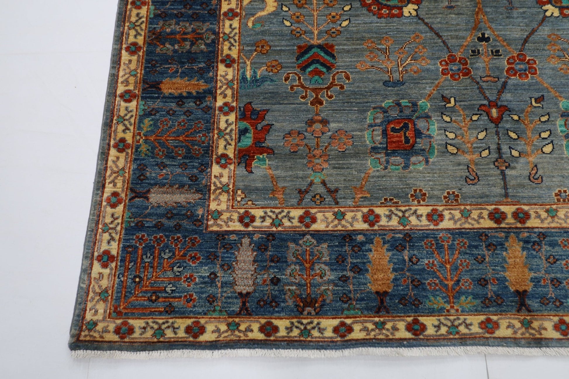 200 x 296 cm | Tribal Gray Area Rug Afghan Hand Knotted veg Dye Wool carpet - ART WOOL CARPET