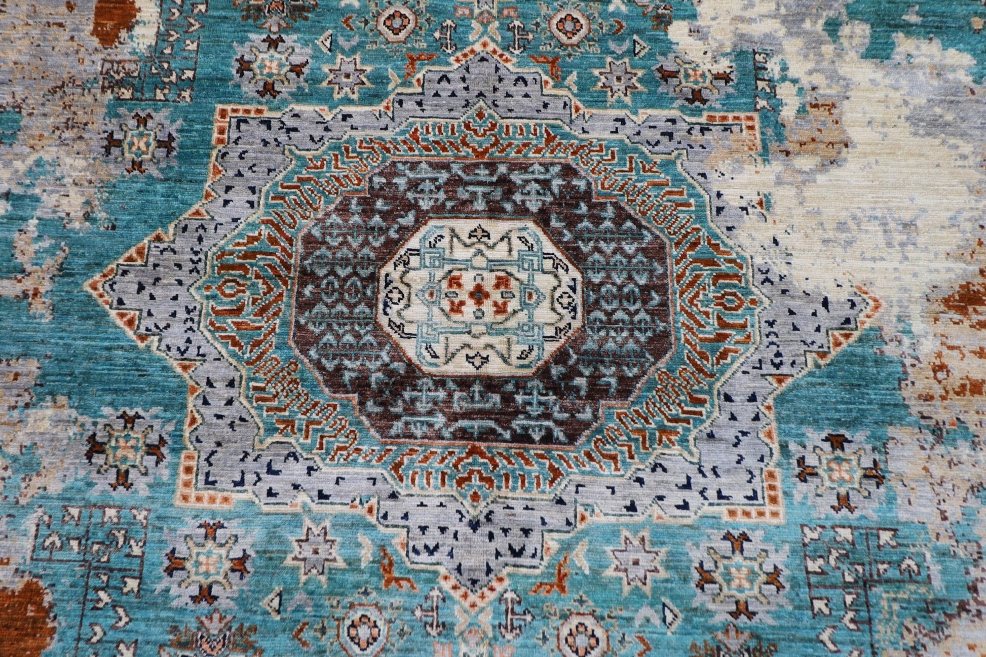 201 x 300 cm | Mamluk Abstract Area Rug Afghan Hand Knotted veg Dye Wool carpet - ART WOOL CARPET