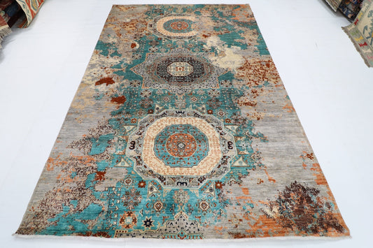 201 x 300 cm | Mamluk Abstract Area Rug Afghan Hand Knotted veg Dye Wool carpet - ART WOOL CARPET