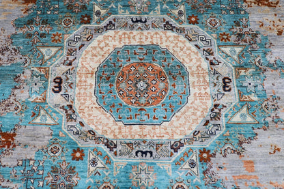 201 x 300 cm | Mamluk Abstract Area Rug Afghan Hand Knotted veg Dye Wool carpet - ART WOOL CARPET
