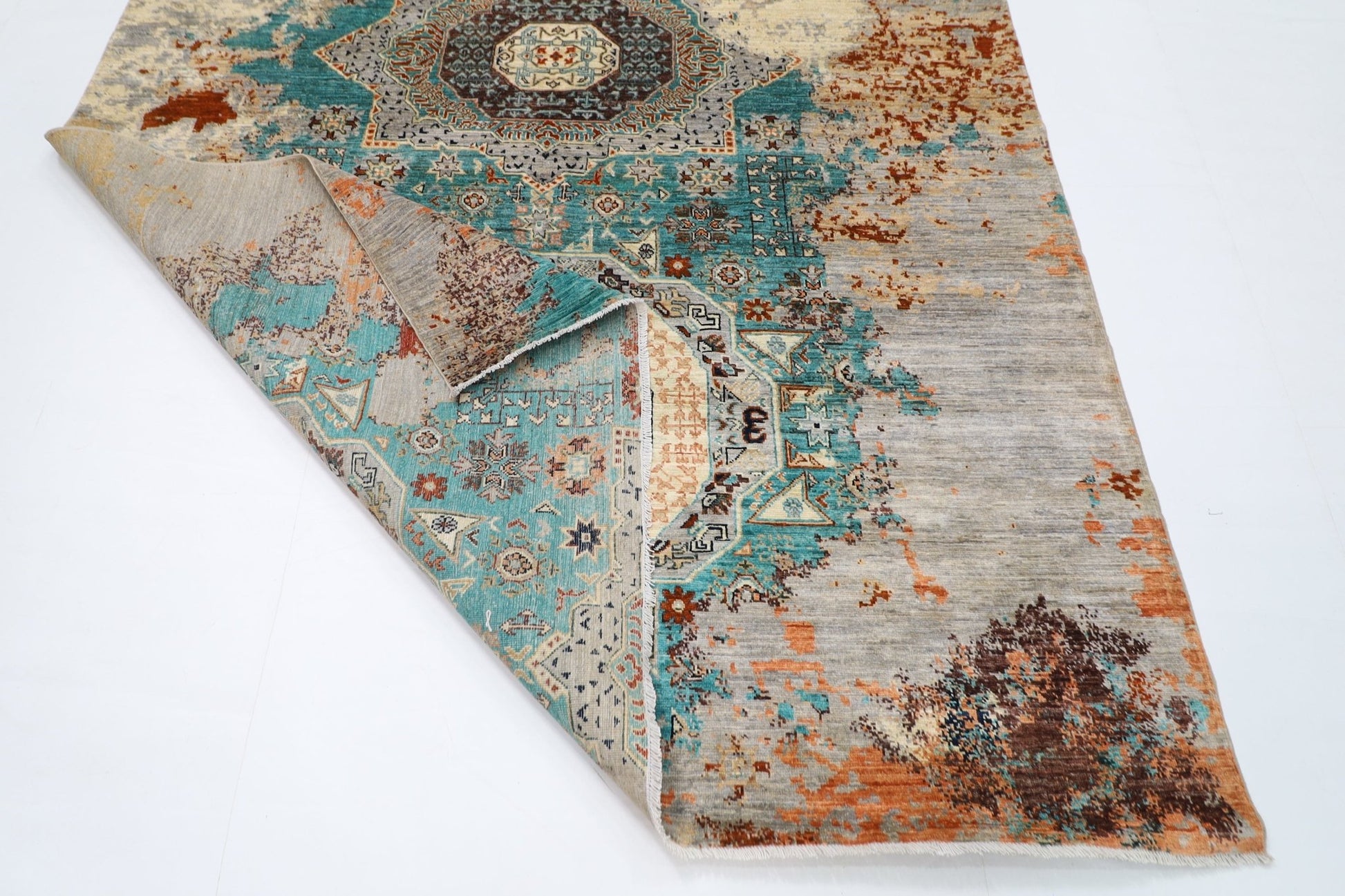201 x 300 cm | Mamluk Abstract Area Rug Afghan Hand Knotted veg Dye Wool carpet - ART WOOL CARPET