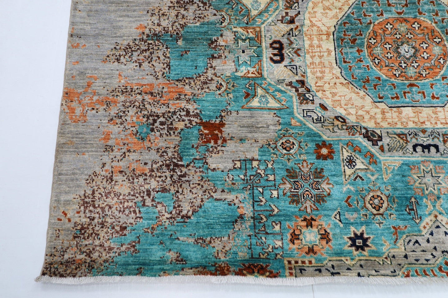 201 x 300 cm | Mamluk Abstract Area Rug Afghan Hand Knotted veg Dye Wool carpet - ART WOOL CARPET