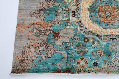 201 x 300 cm | Mamluk Abstract Area Rug Afghan Hand Knotted veg Dye Wool carpet - ART WOOL CARPET