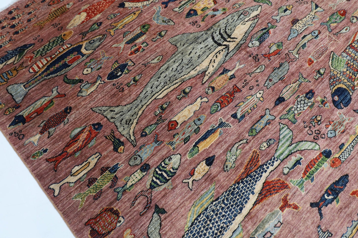 202 x 293 cm | Oriental Fish Pink Area Rug Afghan Hand Knotted Veg Dye Wool carpet - ART WOOL CARPET