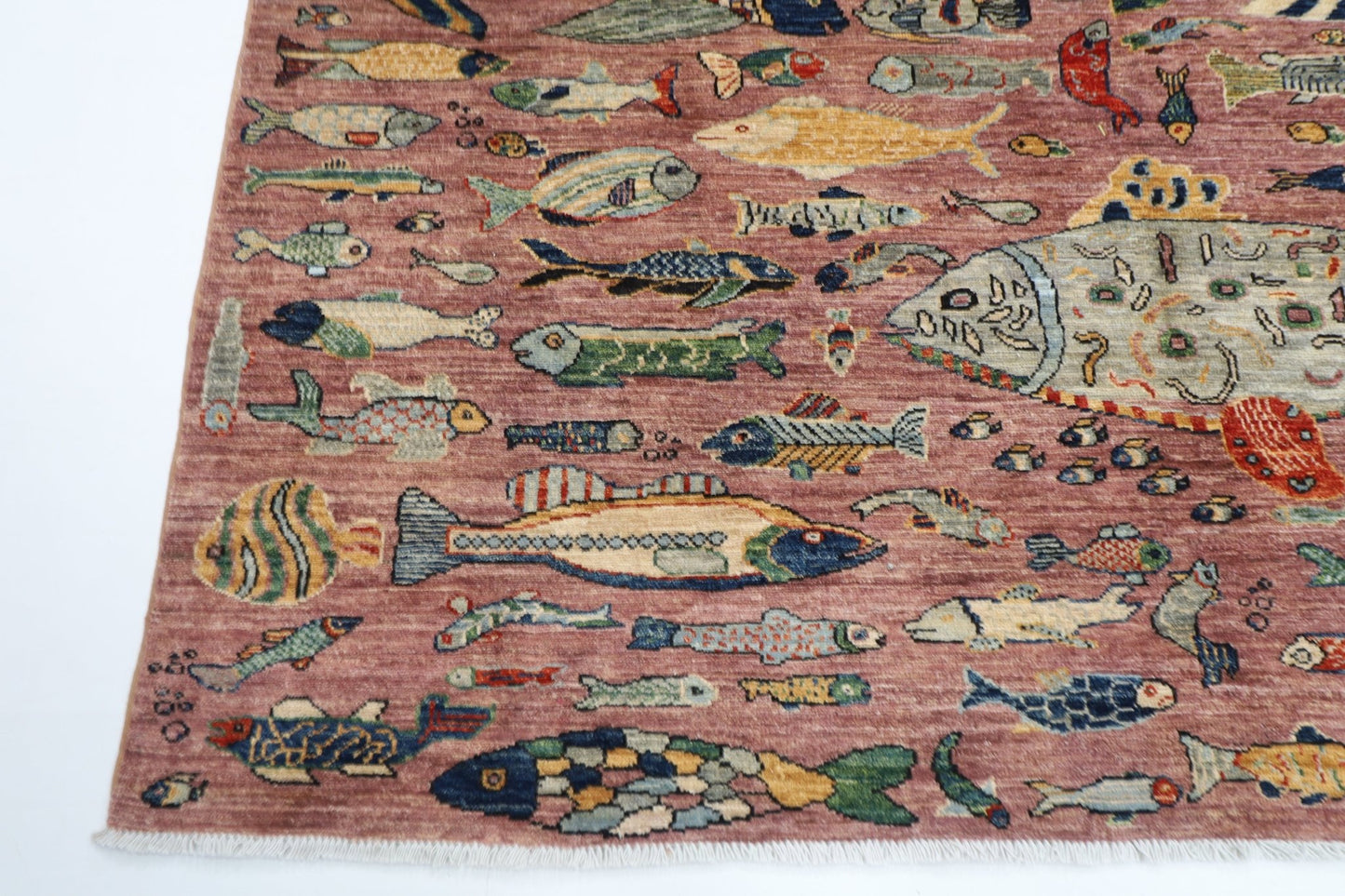 202 x 293 cm | Oriental Fish Pink Area Rug Afghan Hand Knotted Veg Dye Wool carpet - ART WOOL CARPET