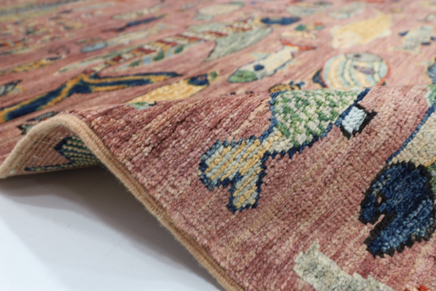 202 x 293 cm | Oriental Fish Pink Area Rug Afghan Hand Knotted Veg Dye Wool carpet - ART WOOL CARPET