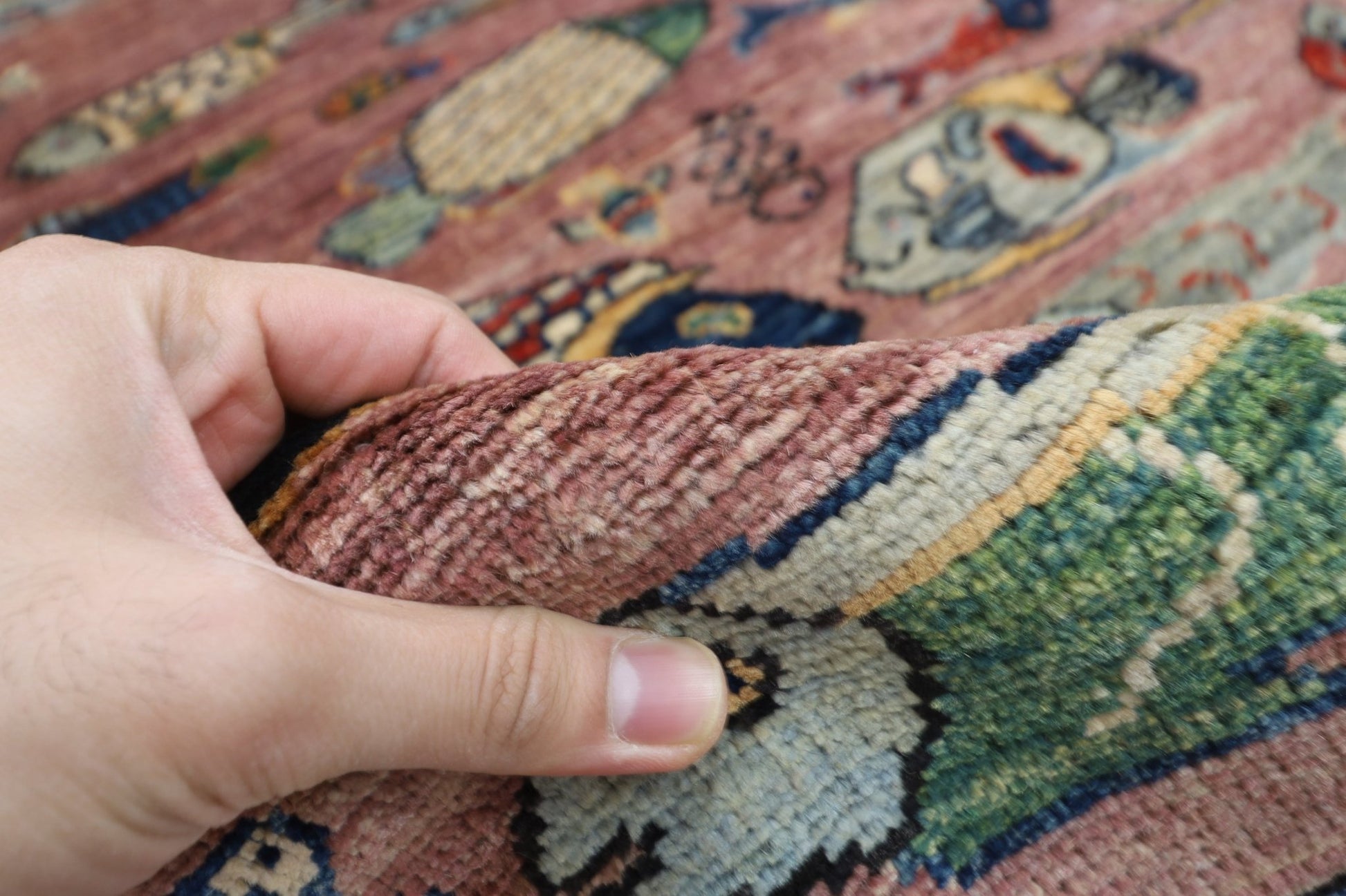 202 x 293 cm | Oriental Fish Pink Area Rug Afghan Hand Knotted Veg Dye Wool carpet - ART WOOL CARPET