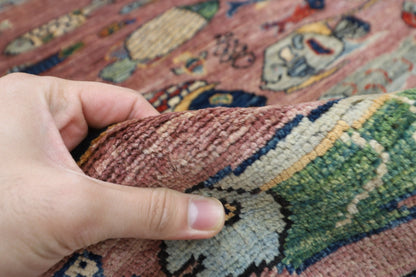 202 x 293 cm | Oriental Fish Pink Area Rug Afghan Hand Knotted Veg Dye Wool carpet - ART WOOL CARPET
