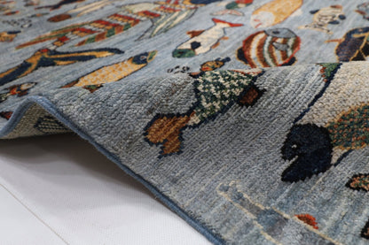 202 x 299 cm | Fish Gray Area Rug Afghan Hand Knotted veg Dye Wool carpet - ART WOOL CARPET
