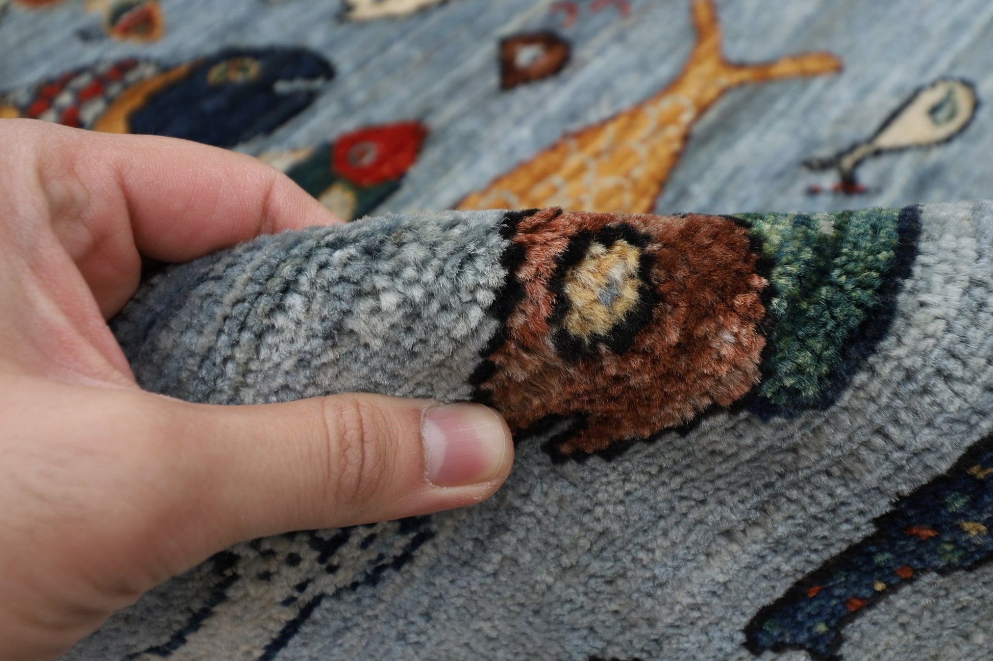 202 x 299 cm | Fish Gray Area Rug Afghan Hand Knotted veg Dye Wool carpet - ART WOOL CARPET
