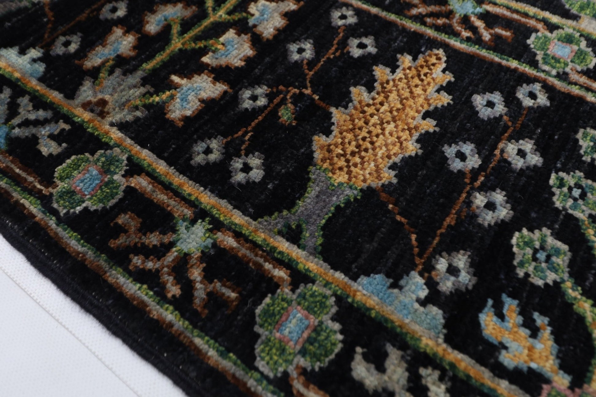 202 x 301 cm | Sultani Black Area Rug Afghan Hand Knotted veg Dye Wool carpet - ART WOOL CARPET