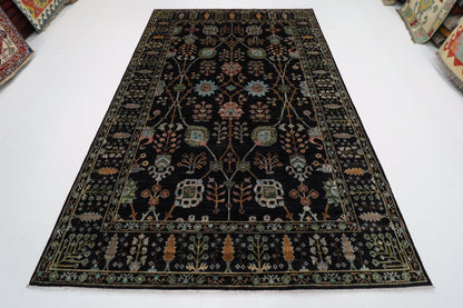 202 x 301 cm | Sultani Black Area Rug Afghan Hand Knotted veg Dye Wool carpet - ART WOOL CARPET
