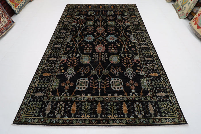 202 x 301 cm | Sultani Black Area Rug Afghan Hand Knotted veg Dye Wool carpet