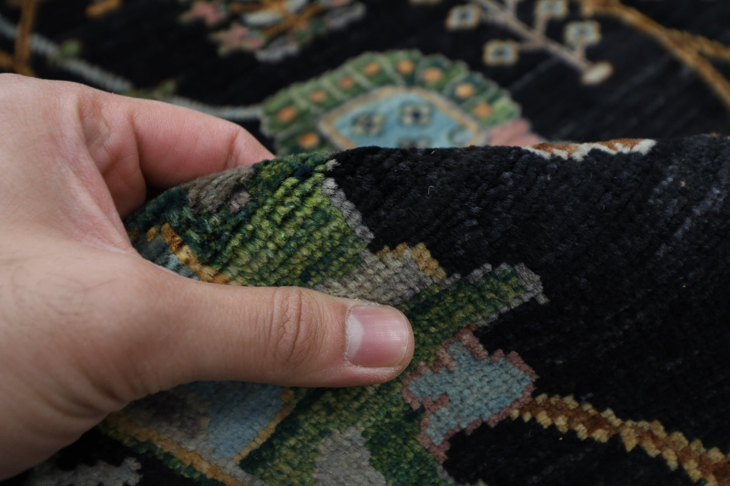 202 x 301 cm | Sultani Black Area Rug Afghan Hand Knotted veg Dye Wool carpet - ART WOOL CARPET