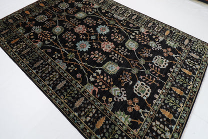 202 x 301 cm | Sultani Black Area Rug Afghan Hand Knotted veg Dye Wool carpet - ART WOOL CARPET