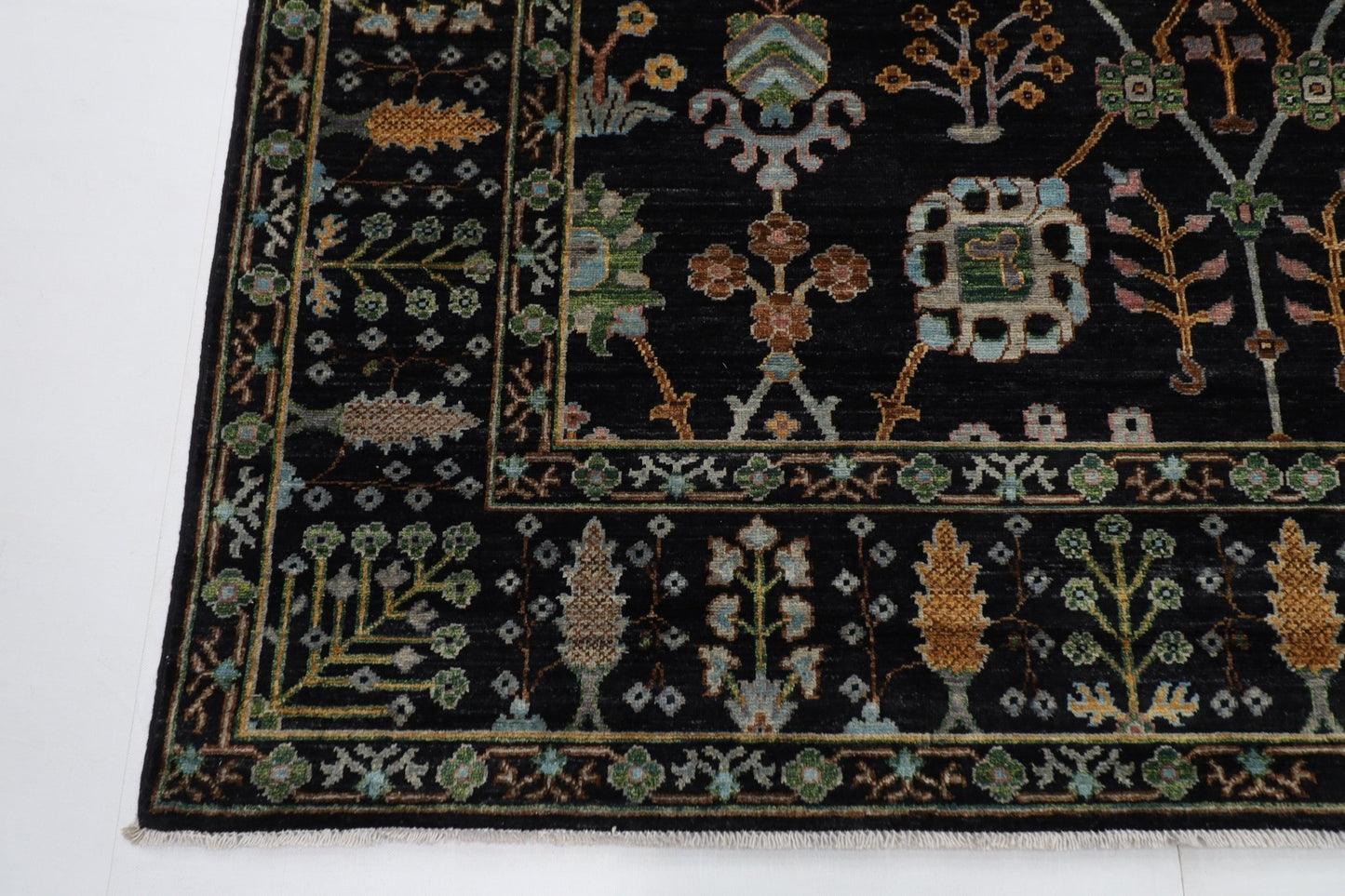 202 x 301 cm | Sultani Black Area Rug Afghan Hand Knotted veg Dye Wool carpet - ART WOOL CARPET