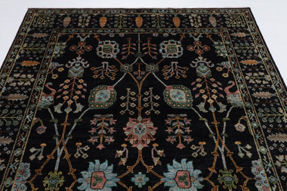 202 x 301 cm | Sultani Black Area Rug Afghan Hand Knotted veg Dye Wool carpet - ART WOOL CARPET