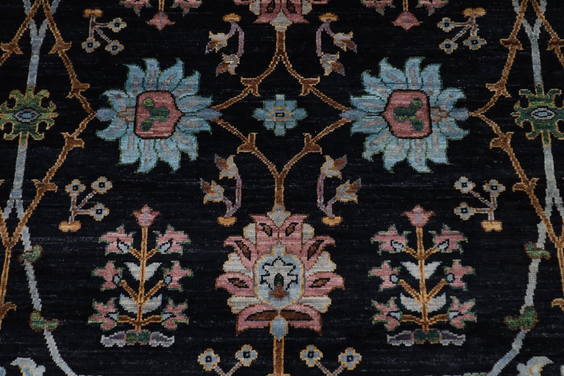 202 x 301 cm | Sultani Black Area Rug Afghan Hand Knotted veg Dye Wool carpet - ART WOOL CARPET