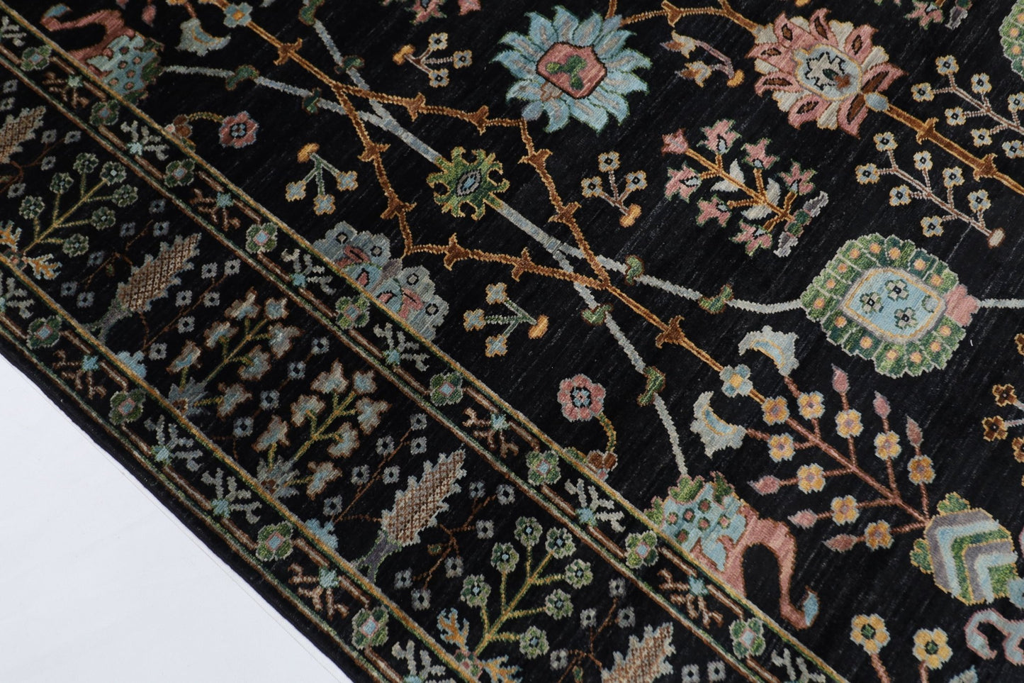 202 x 301 cm | Sultani Black Area Rug Afghan Hand Knotted veg Dye Wool carpet - ART WOOL CARPET