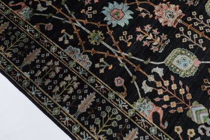 202 x 301 cm | Sultani Black Area Rug Afghan Hand Knotted veg Dye Wool carpet - ART WOOL CARPET