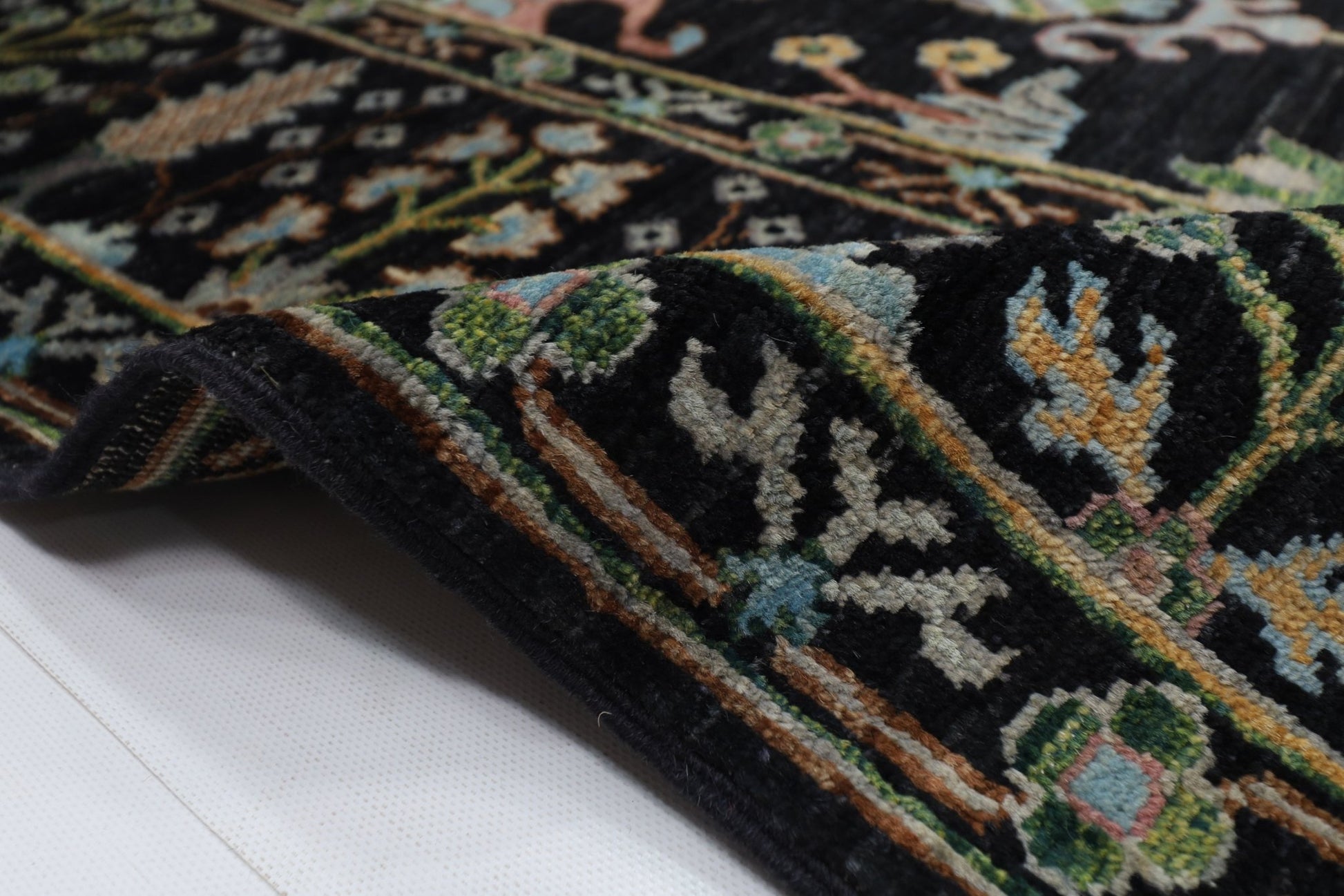 202 x 301 cm | Sultani Black Area Rug Afghan Hand Knotted veg Dye Wool carpet - ART WOOL CARPET