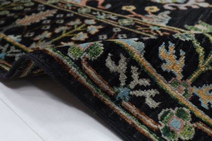 202 x 301 cm | Sultani Black Area Rug Afghan Hand Knotted veg Dye Wool carpet - ART WOOL CARPET