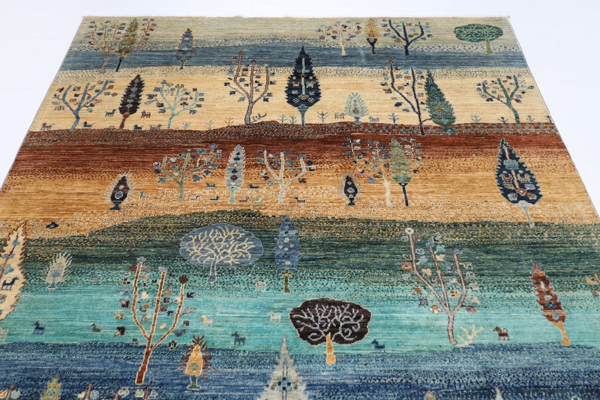 202 x 303 cm | Tree of life Area Rug Afghan Hand Knotted veg Dye Wool carpet - ART WOOL CARPET