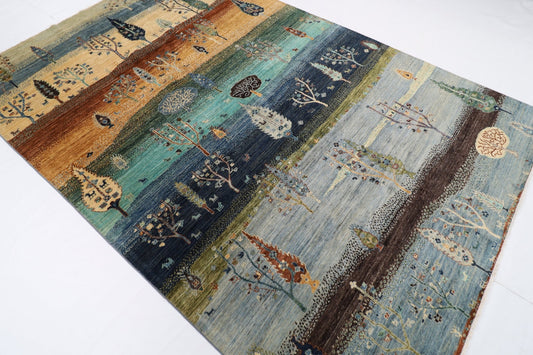 202 x 303 cm | Tree of life Area Rug Afghan Hand Knotted veg Dye Wool carpet - ART WOOL CARPET