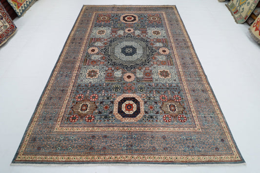 203 x 298 cm | Mamluk Gray Area Rug Afghan Hand Knotted veg Dye Wool carpet - ART WOOL CARPET