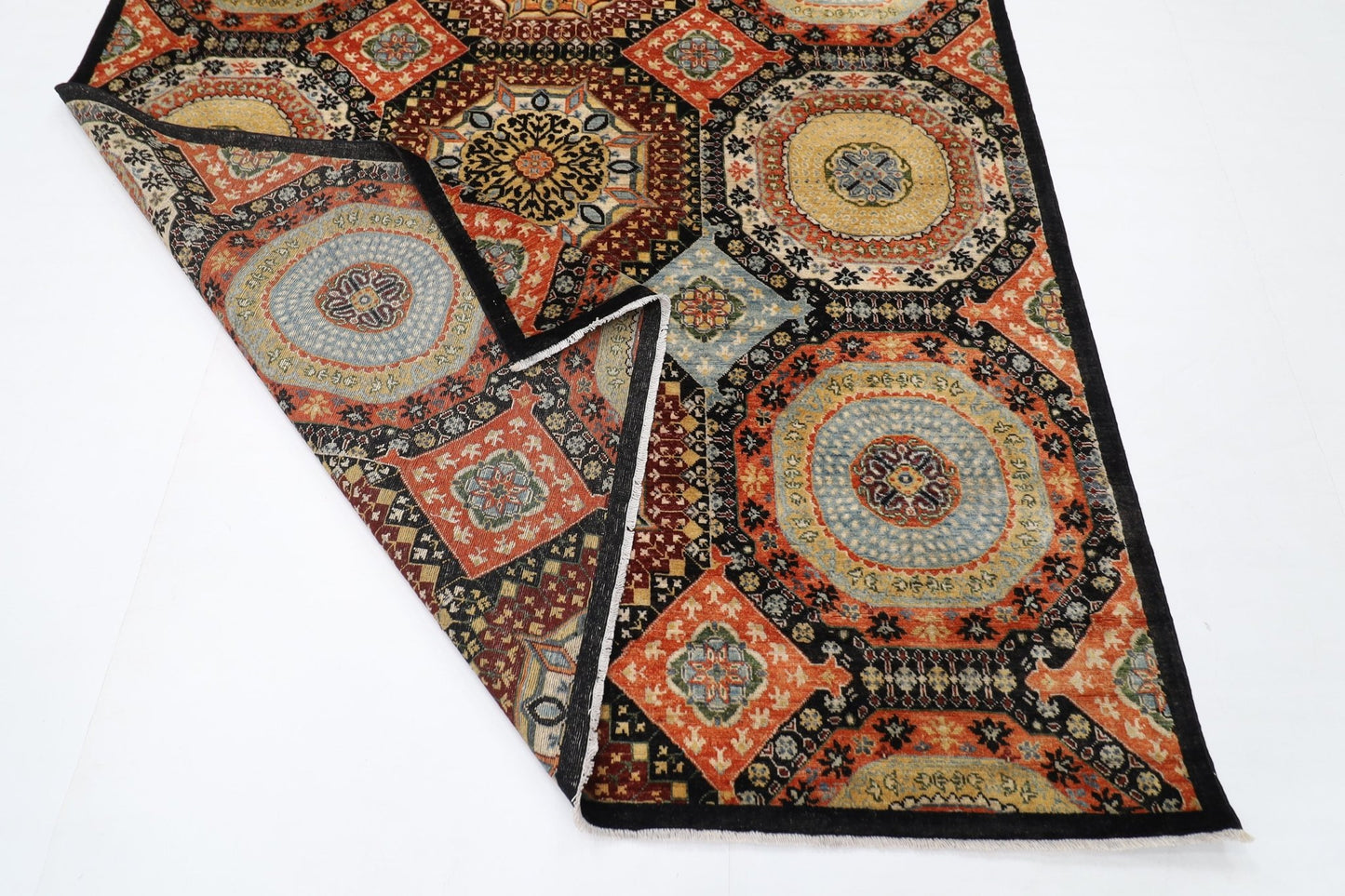 203 x 299 cm | Mamluk Area Rug Afghan Hand Knotted veg Dye Wool carpet - ART WOOL CARPET