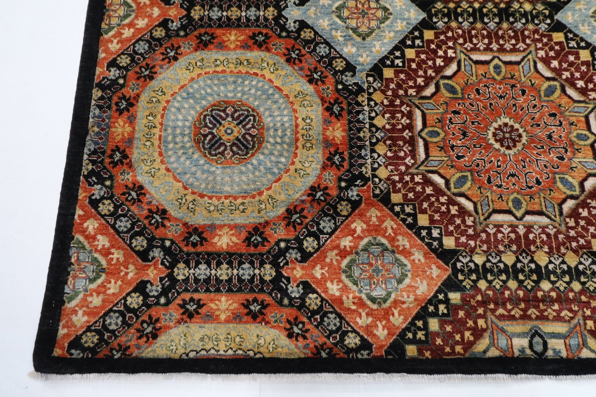 203 x 299 cm | Mamluk Area Rug Afghan Hand Knotted veg Dye Wool carpet - ART WOOL CARPET