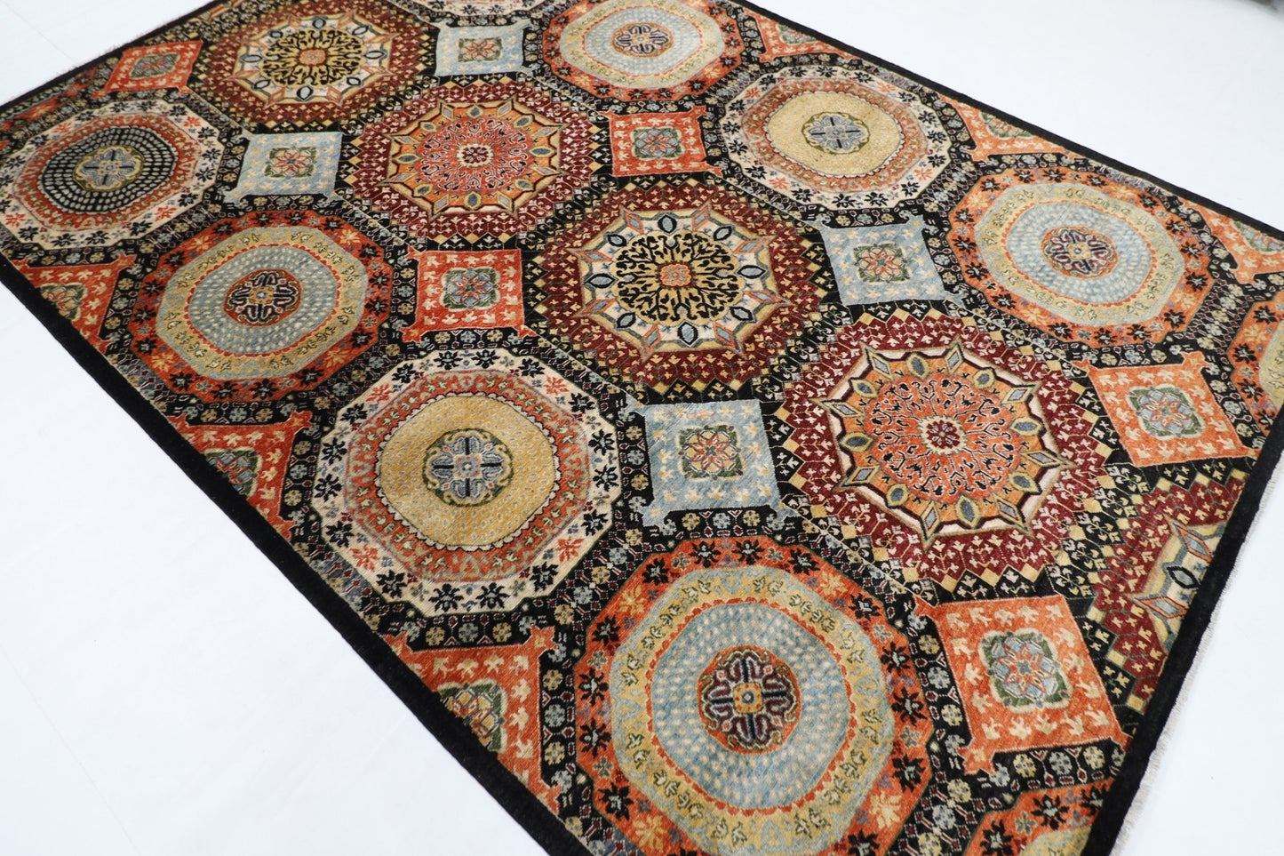 203 x 299 cm | Mamluk Area Rug Afghan Hand Knotted veg Dye Wool carpet - ART WOOL CARPET
