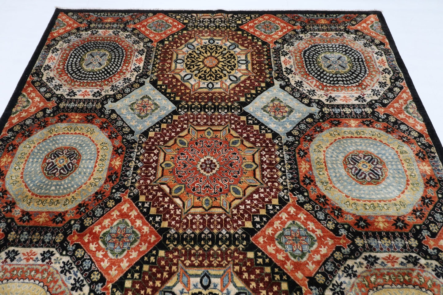 203 x 299 cm | Mamluk Area Rug Afghan Hand Knotted veg Dye Wool carpet - ART WOOL CARPET