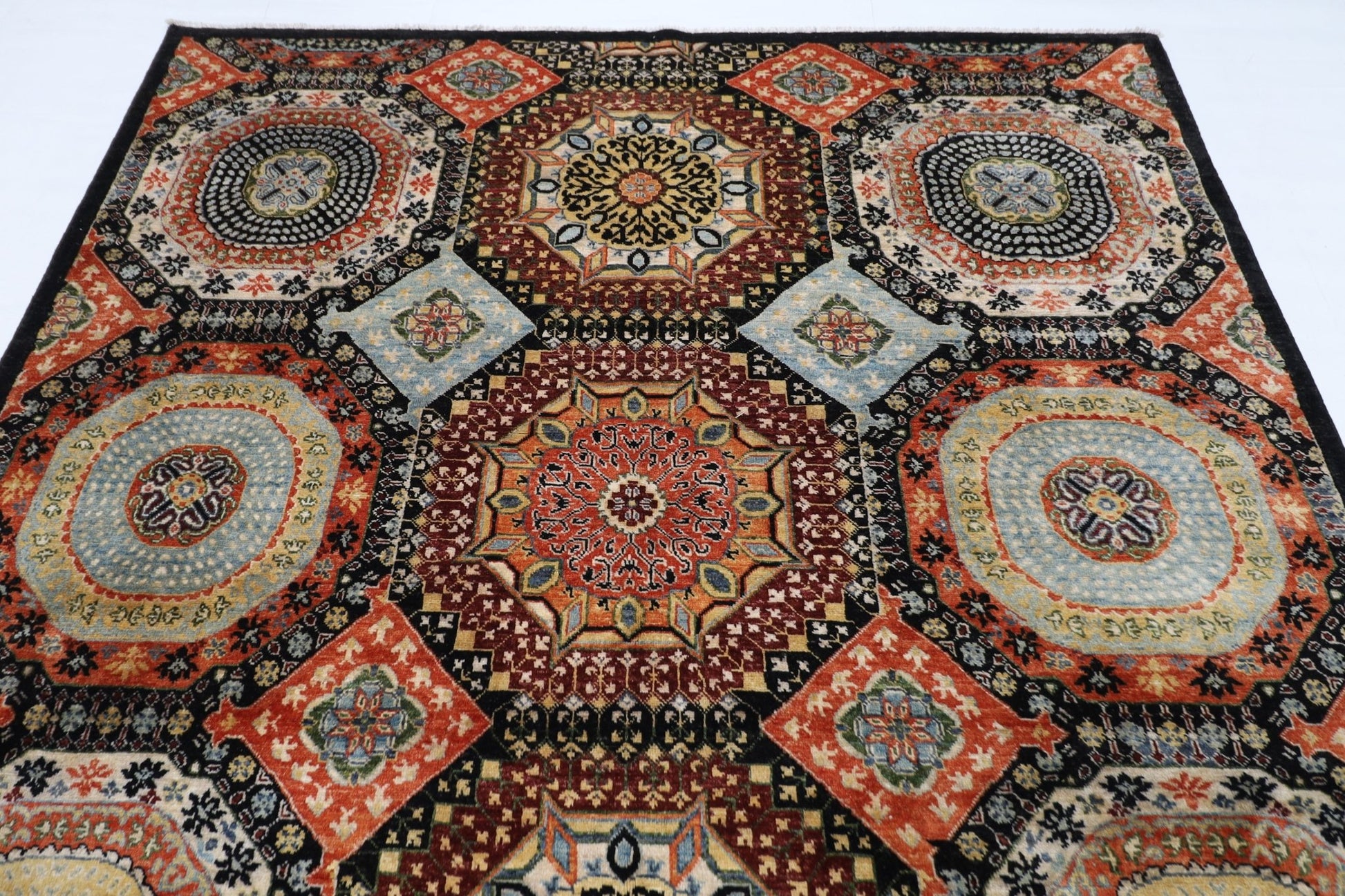 203 x 299 cm | Mamluk Area Rug Afghan Hand Knotted veg Dye Wool carpet - ART WOOL CARPET