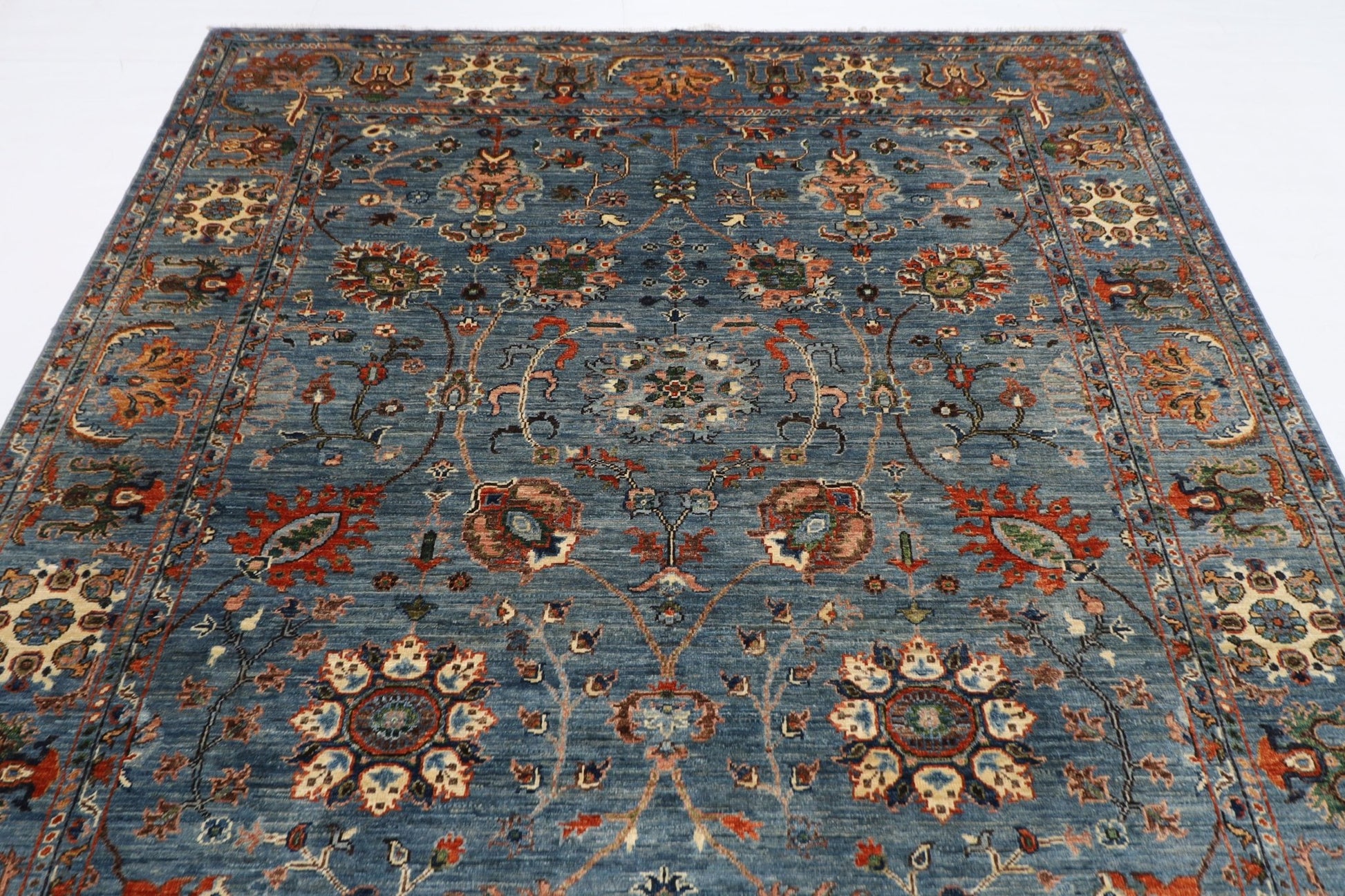 203 x 299 cm | Traditional Floral Area Rug Afghan Hand Knotted veg Dye Wool carpet - ART WOOL CARPET