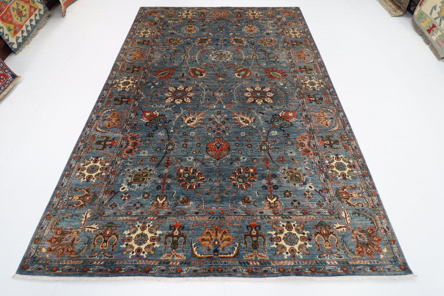 203 x 299 cm | Traditional Floral Area Rug Afghan Hand Knotted veg Dye Wool carpet - ART WOOL CARPET
