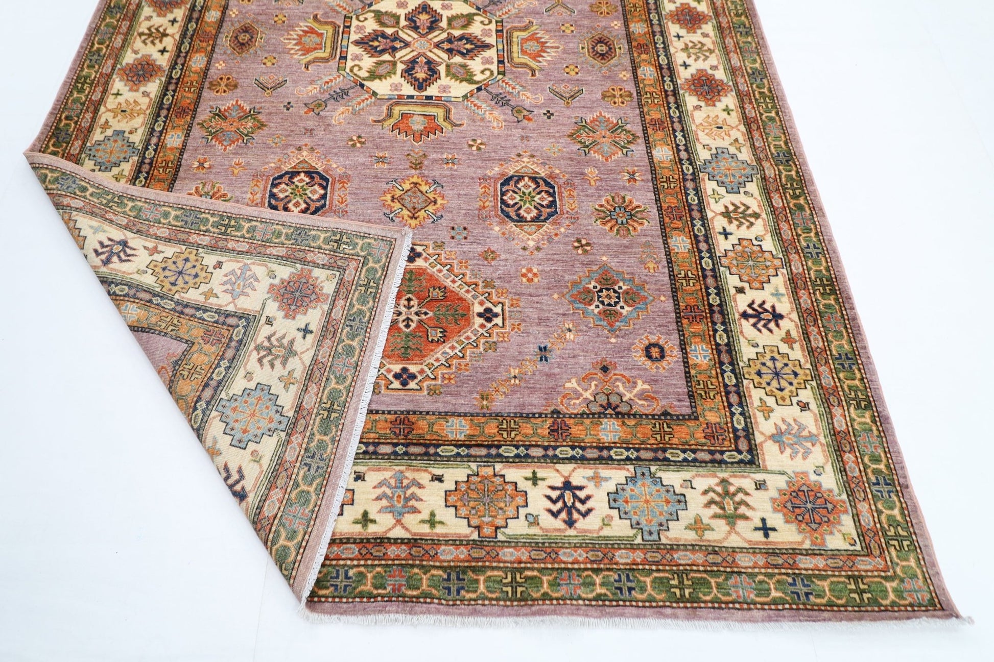 203 x 307 cm | kazak Pink Area Rug Afghan Hand Knotted veg Dye Wool carpet - ART WOOL CARPET
