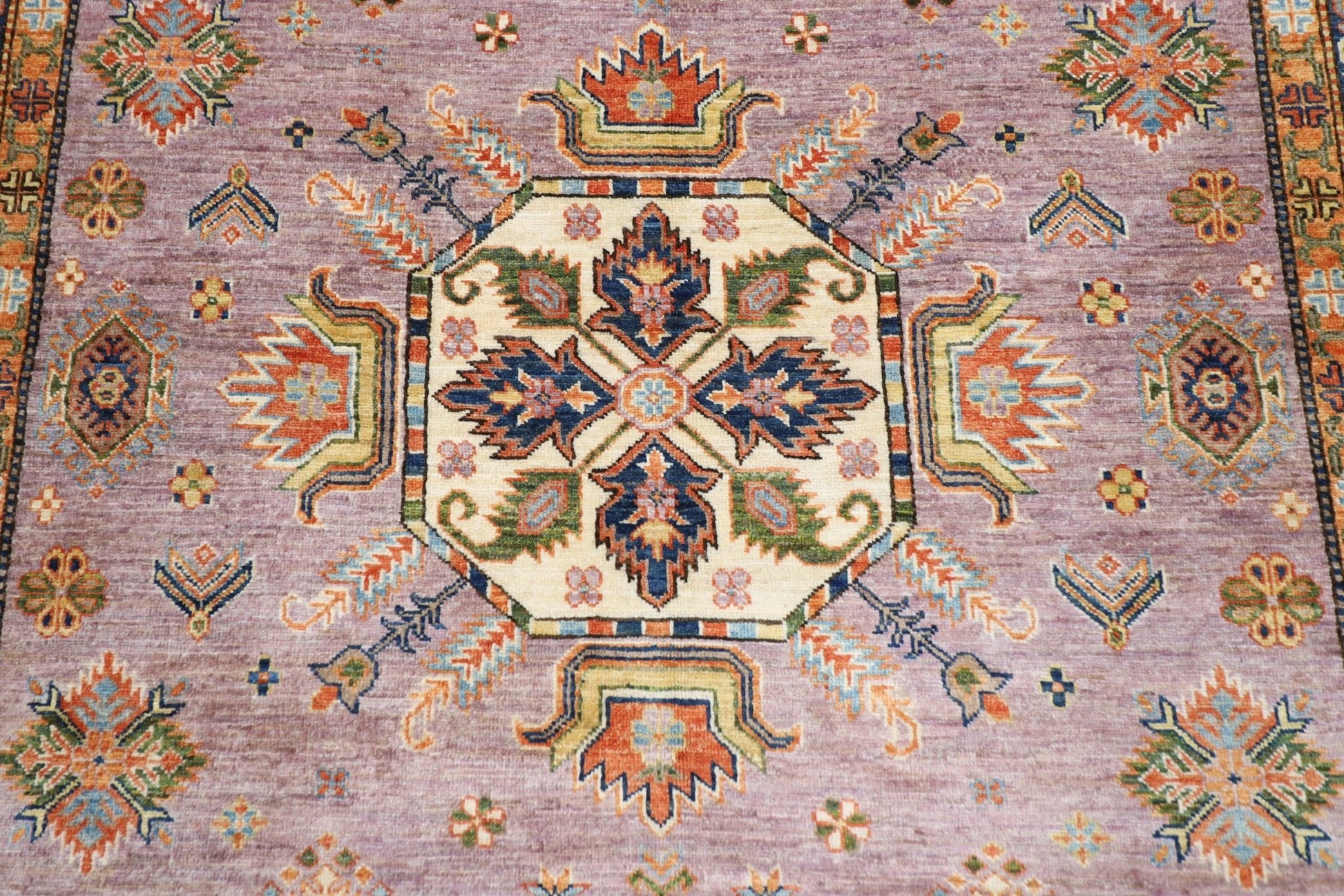 203 x 307 cm | kazak Pink Area Rug Afghan Hand Knotted veg Dye Wool carpet - ART WOOL CARPET