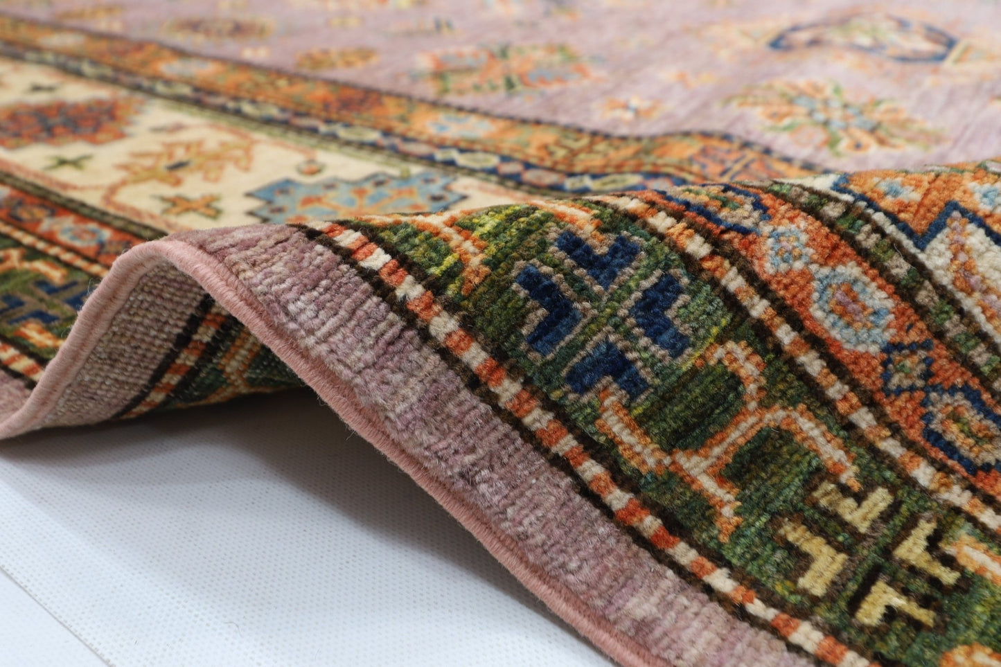 203 x 307 cm | kazak Pink Area Rug Afghan Hand Knotted veg Dye Wool carpet - ART WOOL CARPET