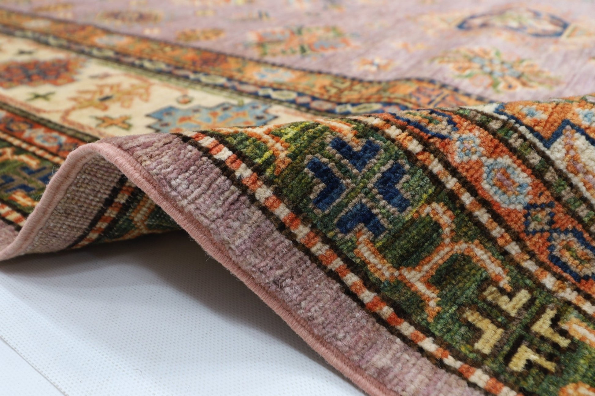 203 x 307 cm | kazak Pink Area Rug Afghan Hand Knotted veg Dye Wool carpet - ART WOOL CARPET