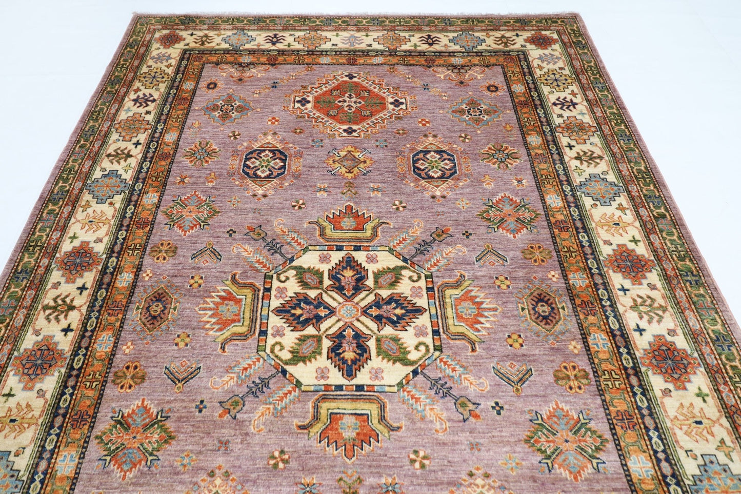 203 x 307 cm | kazak Pink Area Rug Afghan Hand Knotted veg Dye Wool carpet - ART WOOL CARPET
