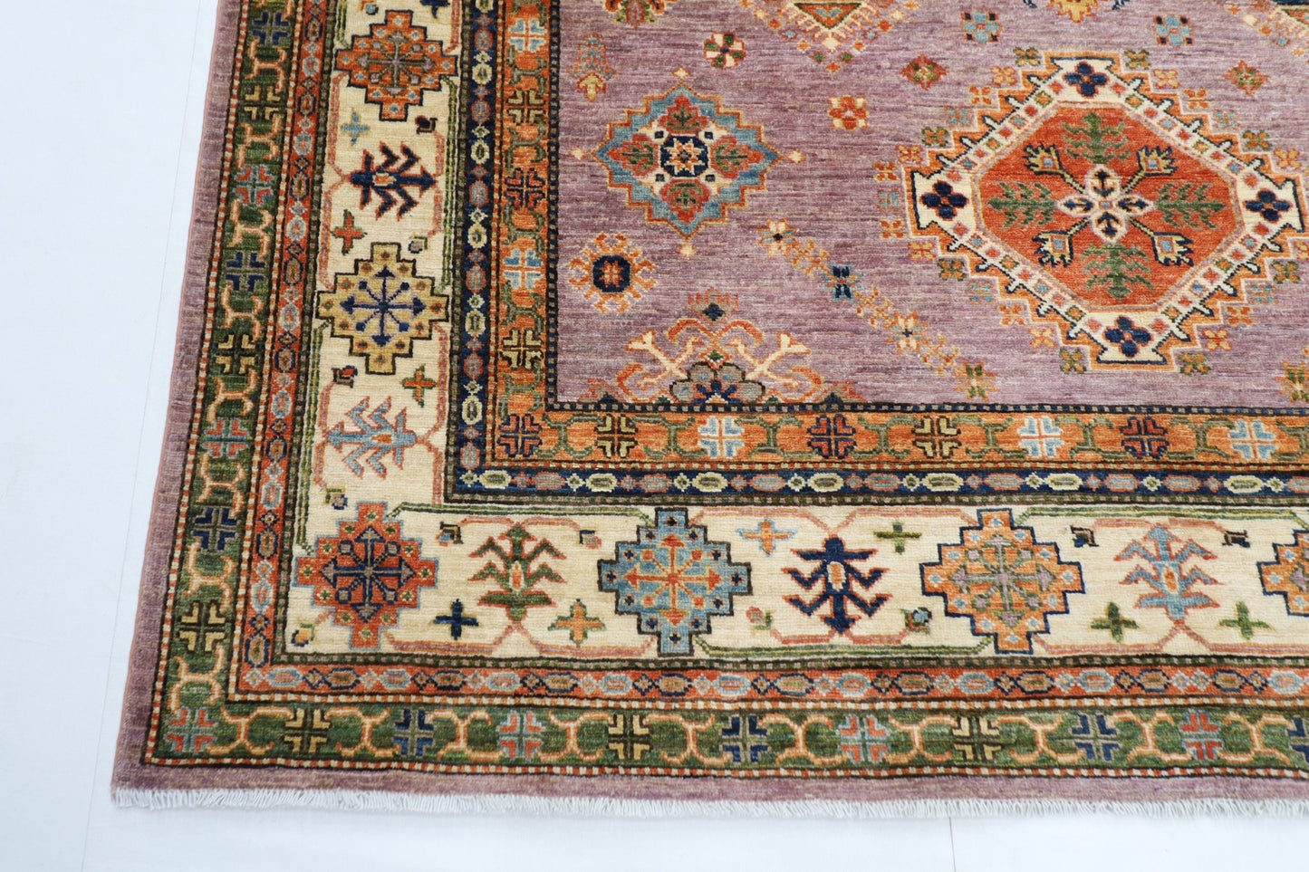203 x 307 cm | kazak Pink Area Rug Afghan Hand Knotted veg Dye Wool carpet - ART WOOL CARPET