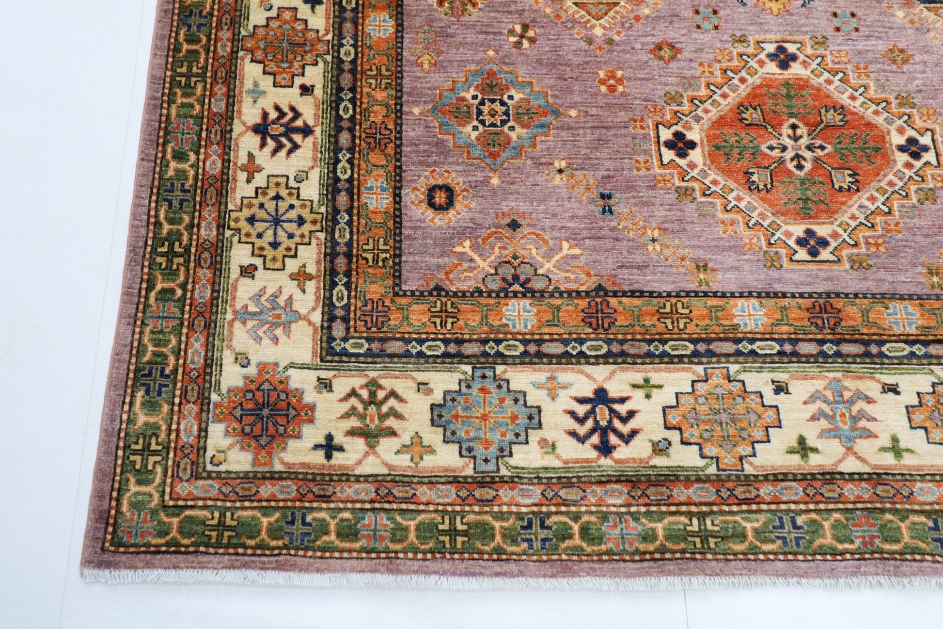 203 x 307 cm | kazak Pink Area Rug Afghan Hand Knotted veg Dye Wool carpet - ART WOOL CARPET