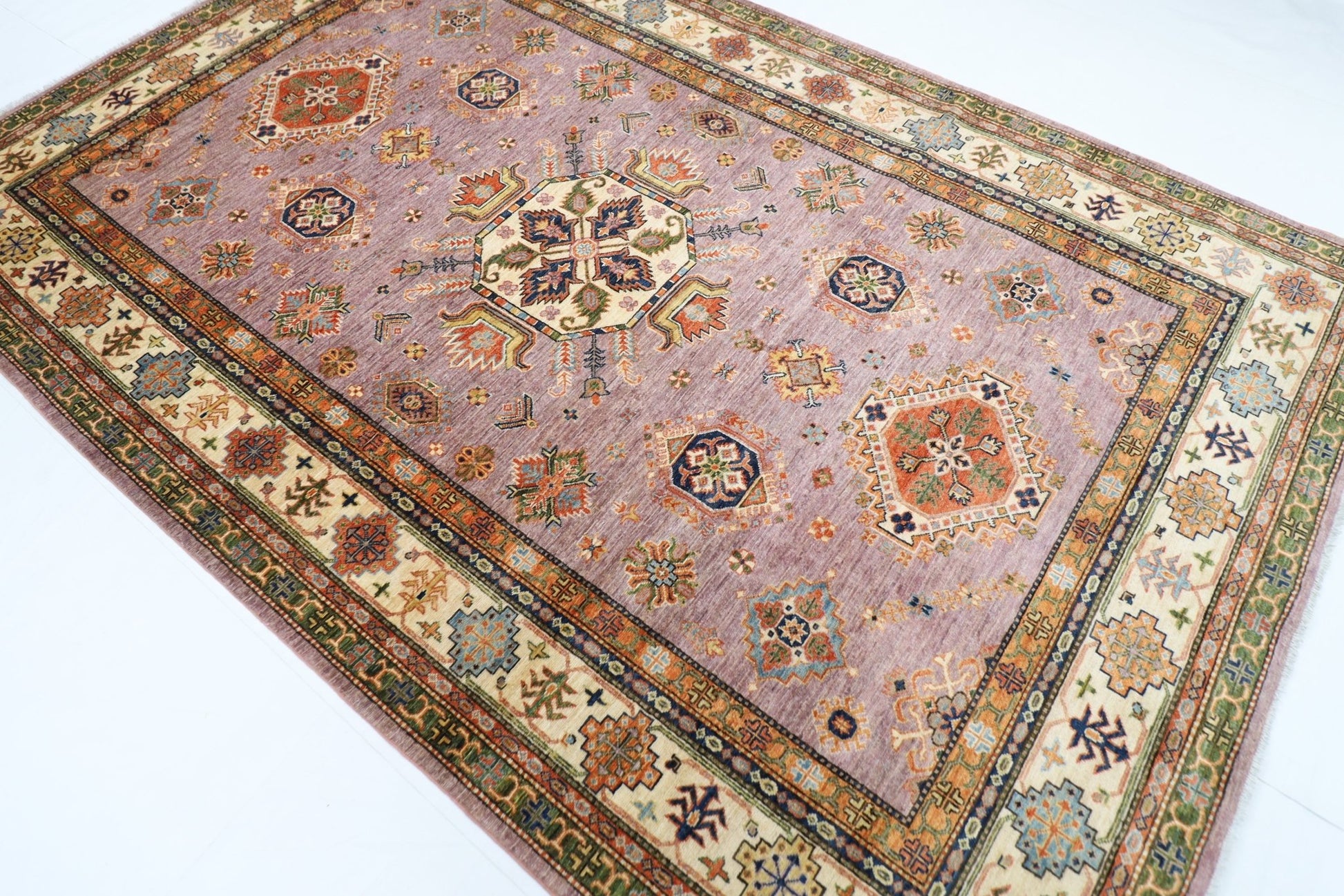 203 x 307 cm | kazak Pink Area Rug Afghan Hand Knotted veg Dye Wool carpet - ART WOOL CARPET