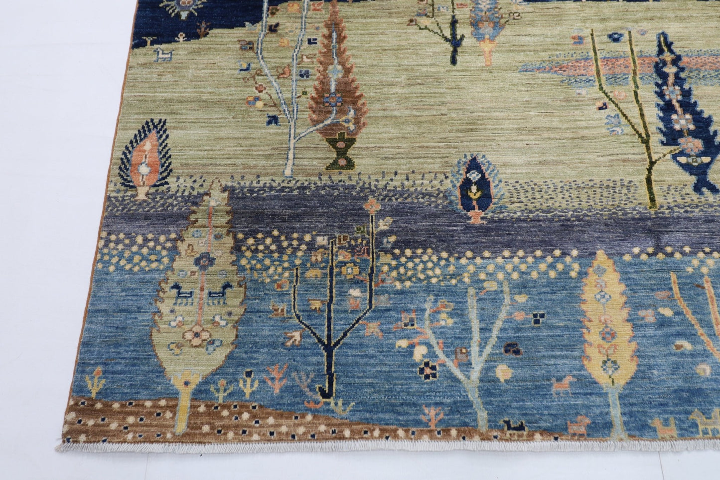 204 x 294 cm | Tree of life Area Rug Afghan Hand Knotted veg Dye Wool carpet - ART WOOL CARPET